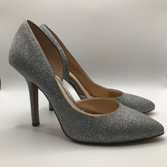 BCBGeneration Women's Silver Sparkly Pointed Toe D'Orsay Stilleto Pump Size 8 - Picture 1 of 10